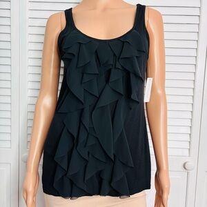 2/$25 NEW YORK & COMPANY Black Ruffle Front Tank Top Size Large